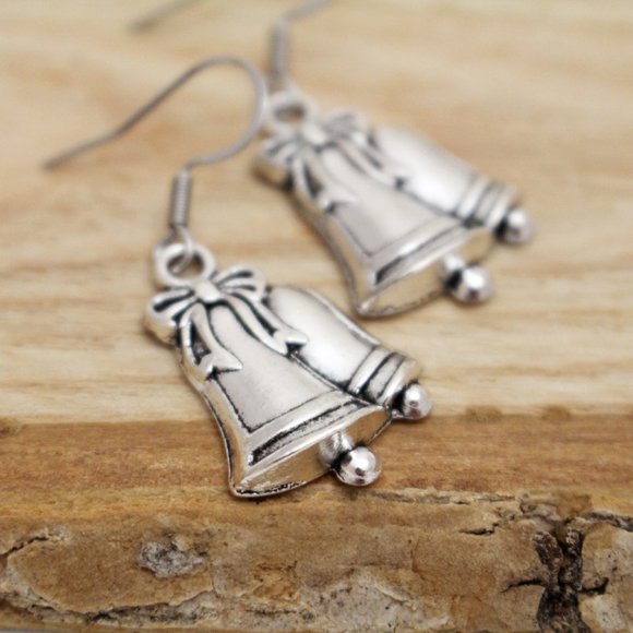 Silver Bell Christmas Earrings - Picture 2 of 5
